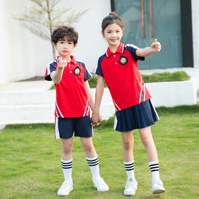 Kindergarten uniform for primary school students, class uniform, pure cotton sports meeting, graduation uniform, performance uniform, summer suit, season suit, red