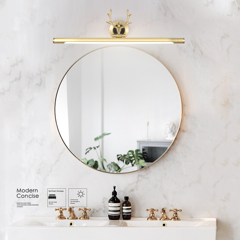 Nordic Light Luxury Full Bronze Headlights Makeup Room Bathroom Mirror Cabinet Special Led American Makeup Lamp European Dressing Lamp