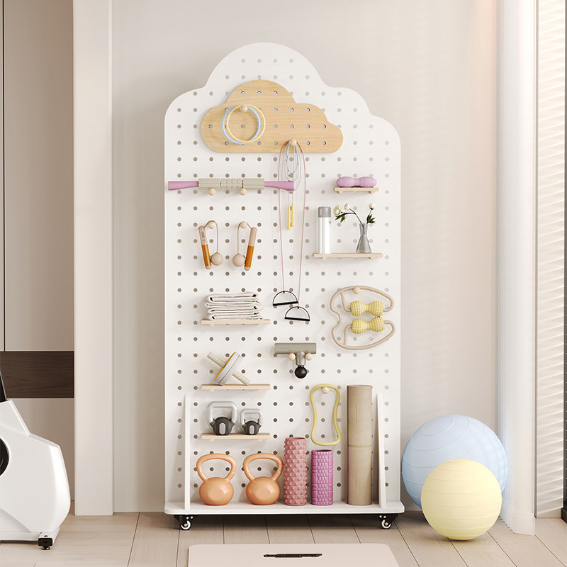 Double-sided, no-punch hole-board floor-standing shelf