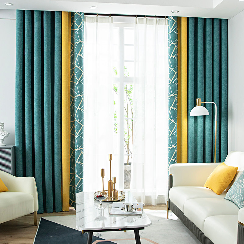 Modern simple light luxury Chenille curtains seamless splicing 2021 new bedroom living room shading Nordic color