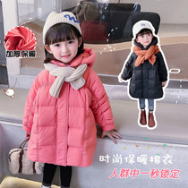 Girls cotton-padded jacket winter 2021 new foreign-style baby down padded jacket hooded coat childrens long cotton tide