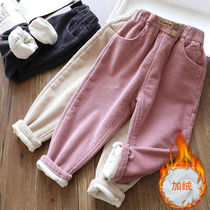 Girls autumn and winter pants 2021 new foreign style children plus velvet padded casual pants for men and women baby corduroy trousers