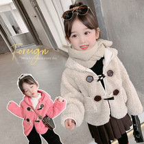 Girls foreign-style lamb coat 2021 autumn and winter new childrens cashmere coat fur one thick trench coat