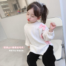 Girls long sweater 2021 autumn winter dress foreign children loose thread coat baby bow sweater