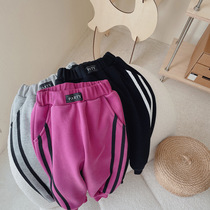 Girls autumn and winter pants 2021 new foreign style children plus velvet pants men baby plus velvet sweatpants casual trousers