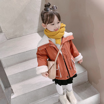 Girls plus velvet coat autumn and winter 2021 new childrens winter clothes thick warm jacket Korean version of female baby windbreaker tide