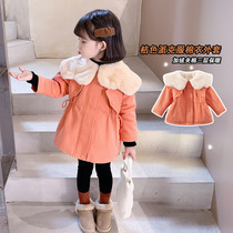 Girl plus velvet coat autumn and winter 2021 new foreign style childrens medium length thick windbreaker baby Parker dress tide