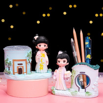 Creative childrens antique pendulum pen holder office student desktop storage box cute Art graduation season gift woman