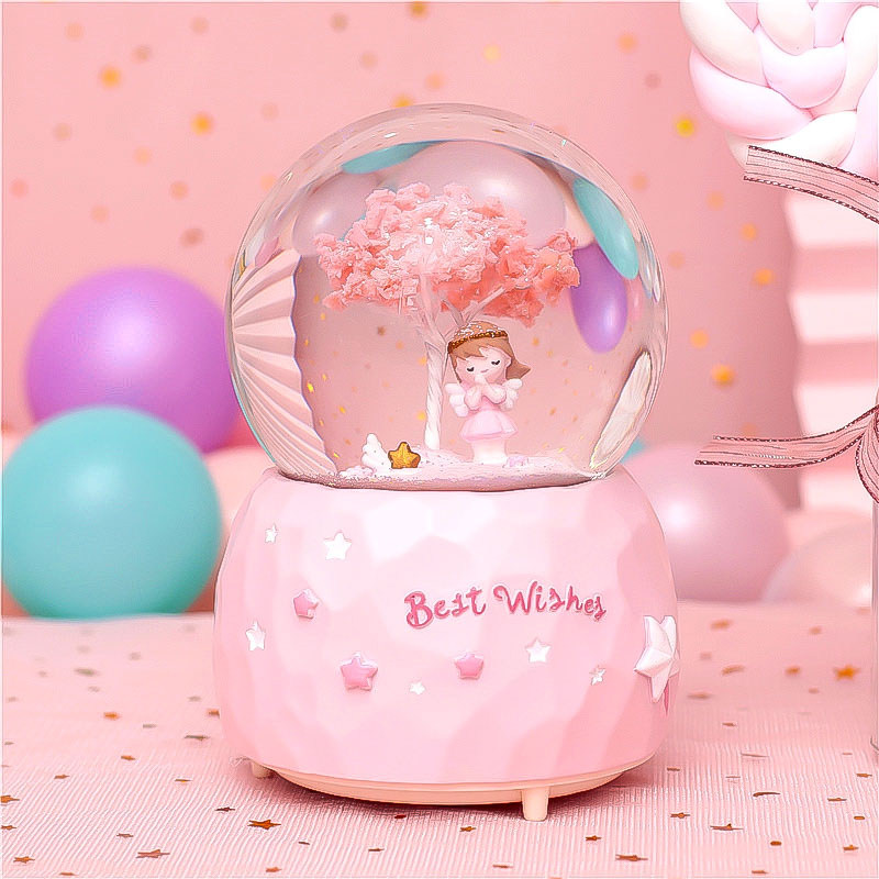 Floating Snow Water Crystal Ball Music Box Sky City Rotation Eight Soundboxes Happy Birthday Little Gift to Girls Children