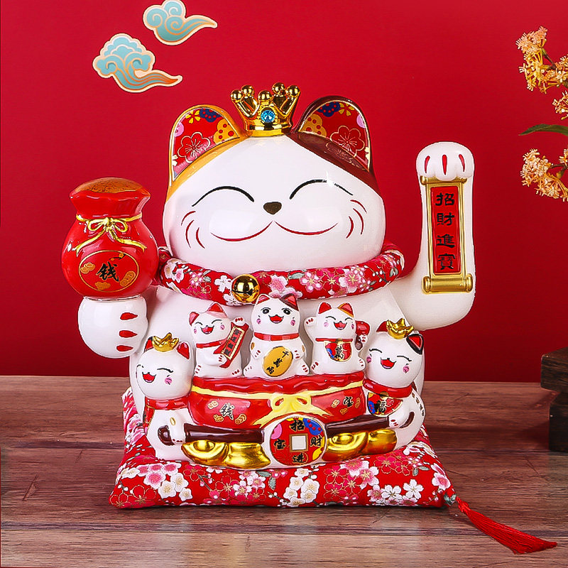 Fortune Cat Trick Cat Ornament Ceramic Shake Hand Saving Money Storage Barrel Large Open Cash Register Tai Gift Shop Home