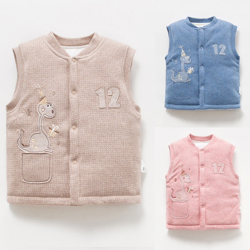 For baby boys and girls, spring and autumn thickened waistcoat for newborn baby, cotton back, heart vest, warm inside and out