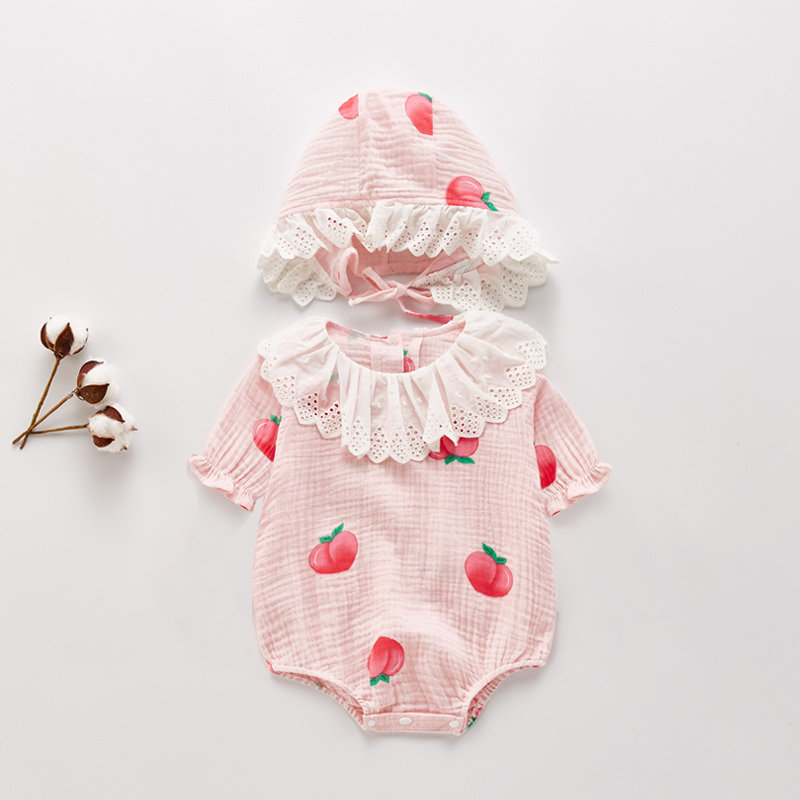 Baby girl short-sleeved triangle romper thin summer princess baby bag fart clothes pure cotton gauze newborn summer clothes