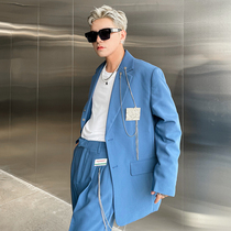 pop mens autumn Korean youth suit jacket mens long sleeve metal accessories personality trend casual small suit