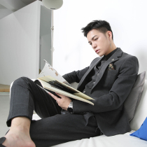 pop mens suit suit suit suit gray Net red Korean version of slim business casual suit trendy men three sets tide