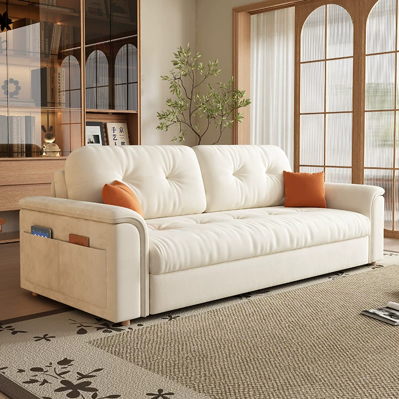 Retro cream sofa, foldable telescopic storage system, french style
