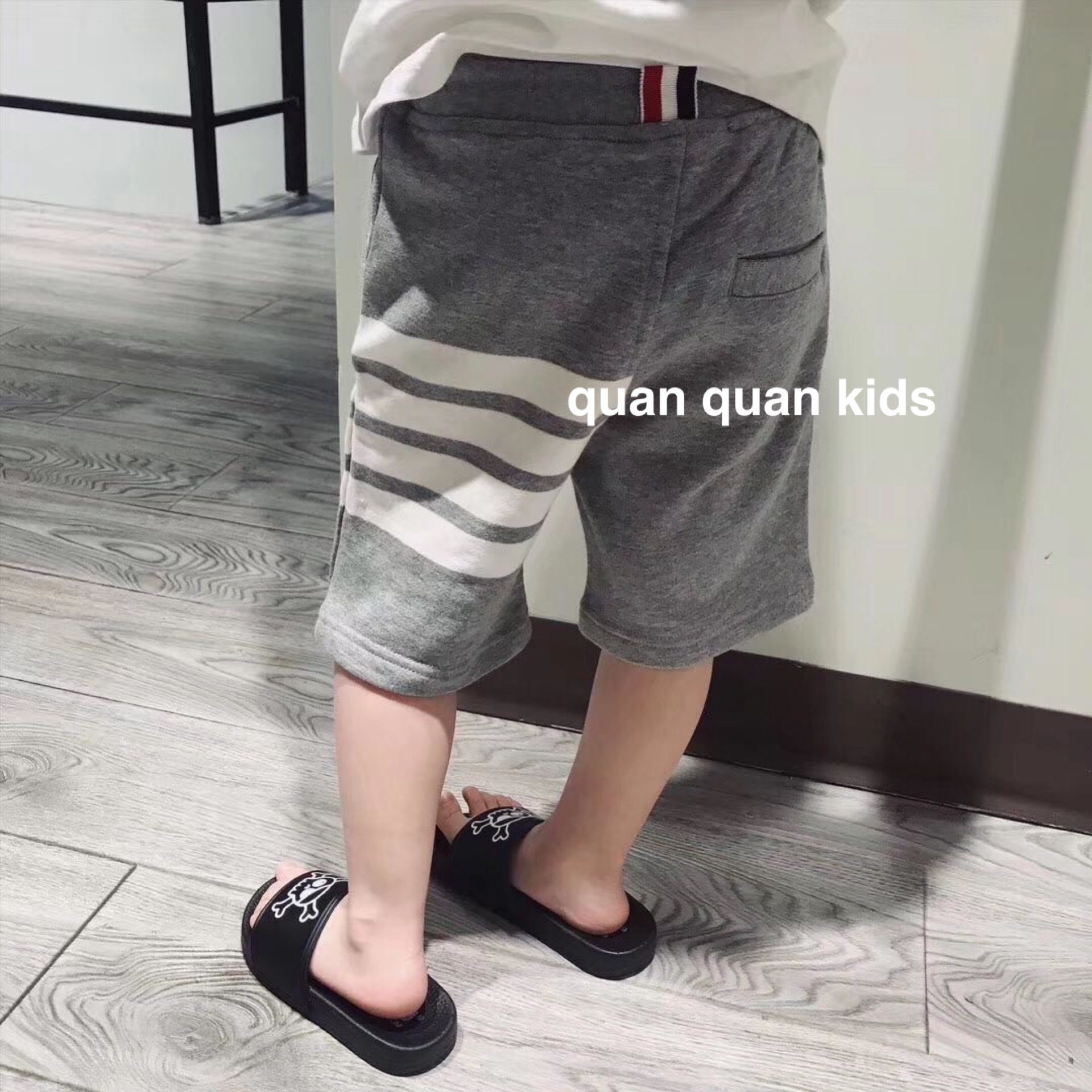 QUANKIDS Japan and South Korea gray TB yarn-dyed shorts soft waxy skin-friendly elastic waist four-bar children's 5-point pants