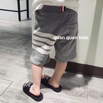 QUANKIDS Japan-Japan-based gray TB color textured shorts soft glutinous skin-tight waist four-track bar children 5-minute pants