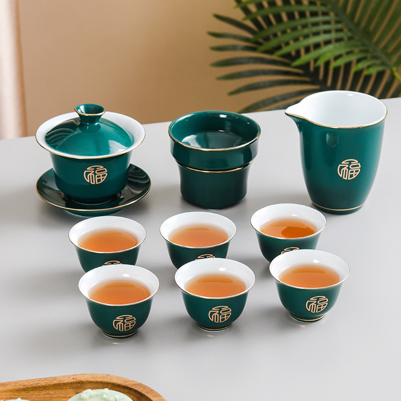 Gift Box Dress Goat Grease Jade White Porcelain Kung Fu Tea Set Group Home Ceramic Tea Tea Lid Bowl Teapot Tea Cup Tea Cup