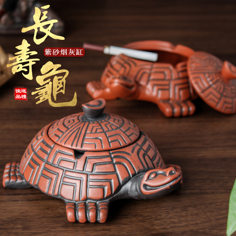 Personality retro living room Purple Sands Cigarette Ash Tray Practical Zone With Lid Smoke Dish Tea Set Longevity Tortoise Smoker Cylinder Home Delivery