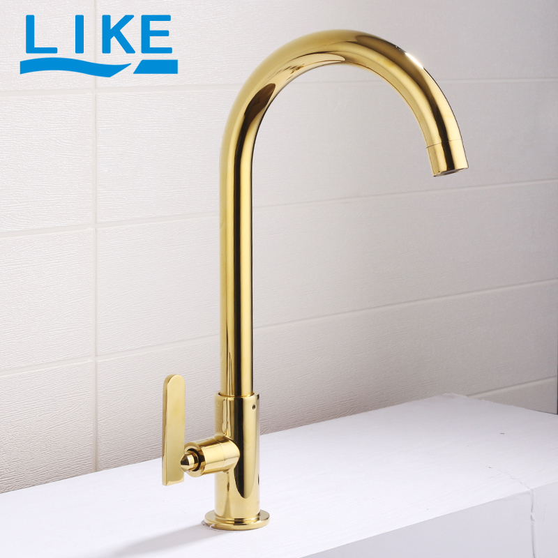 Gold Kitchen Sink Faucet Single Cold Water Tap Balcony Laundry Sink Rotating Single Cold Stainless Steel Faucet