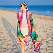 Miss Yaoyao silk scarf Womens summer seaside sunscreen shawl outside scarf thin beach towel Oversized wild gauze towel