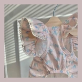 Брендовое розовое летнее платье с рукавами, милая кружевная юбка, цветочный принт