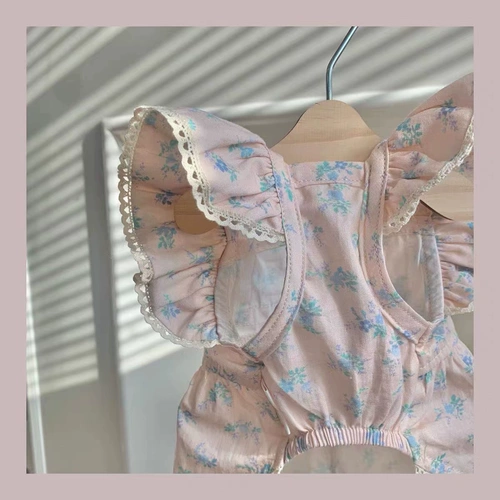 Брендовое розовое летнее платье с рукавами, милая кружевная юбка, цветочный принт