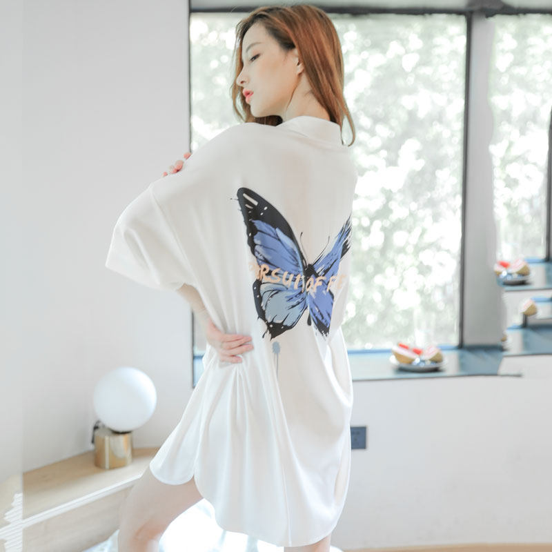 Nightdress women's 2022 new summer ice silk short-sleeved thin section sexy Korean version sweet long version loose large size pajamas