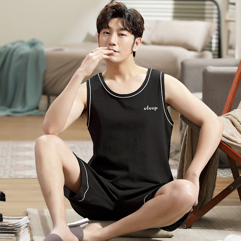 Pajamas Summer Pure Cotton Vest Sleeveless Shorts Household Clothes Men's Summer Casual Outside Thin Set