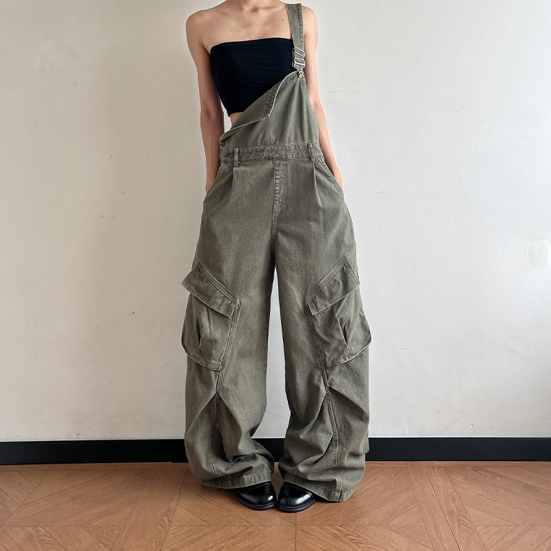 Breeze アメリカンスタイル ゆったりとしたワイドレッグオーバーオール、ユニセックス、トレンディなレトロワークウェアジャンプスーツ