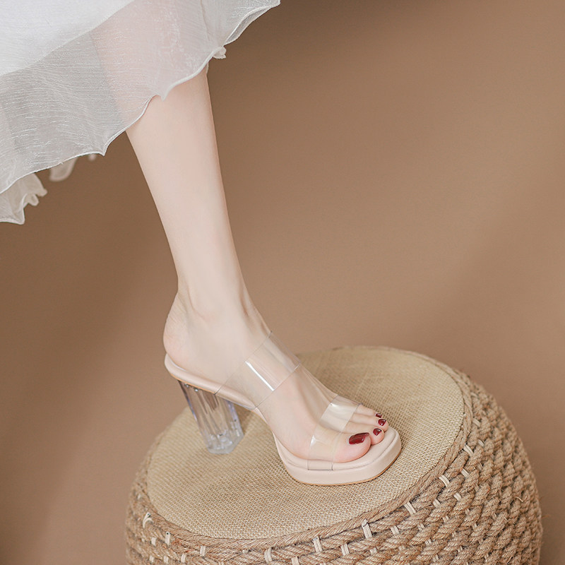 Disailu~Comfortable with a Stepping-On-Clouds Feel~Transparent Waterproof Platform High Heels for Women, 2026 Summer New Model, Crystal Chunky Heel Sandals