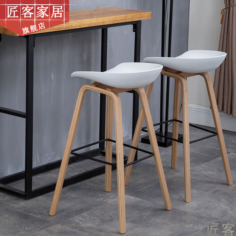Modern simple Danish Nordic style solid wood bar chair Creative bar chair Bar chair High foot bar stool Household high stool