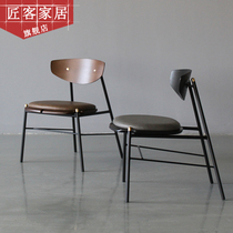 Nordic Light Luxury Leather Dining Chairs Home Small Dining High-end Chairs Vintage Solid Wood Iron Backed Dining Chairs