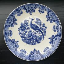 Western Dutch decorative plate setting plate hanging plate pure hand-painted blue and white Royal Delft Royal Delft Peacock