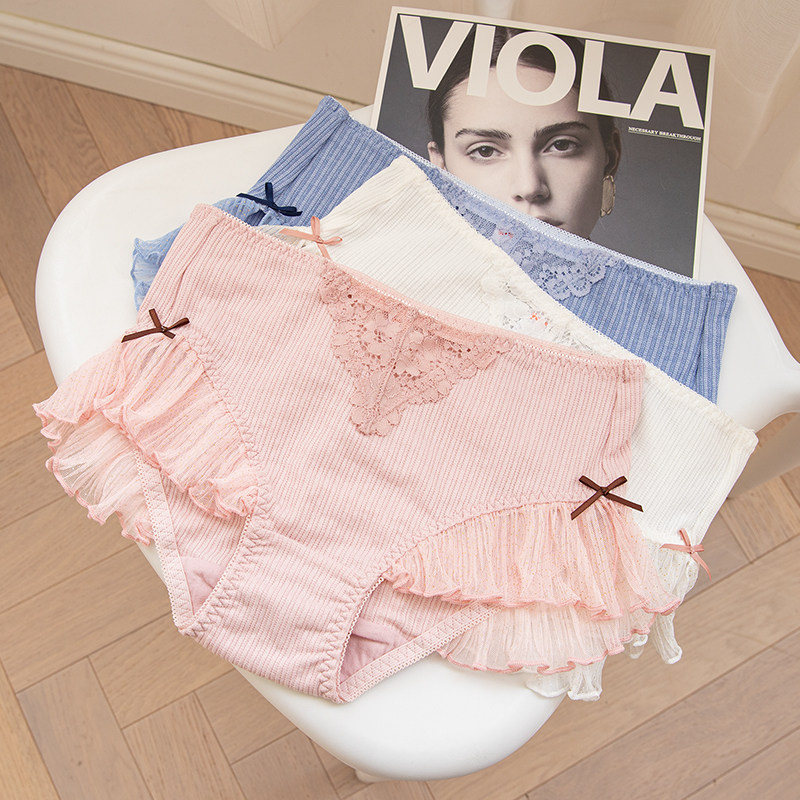 Day Ensemble Cute All-cotton Briefs Lady Simple Student Mid-Waist Triangle Safety Pants Bag Hip Breathable Ins Shorts