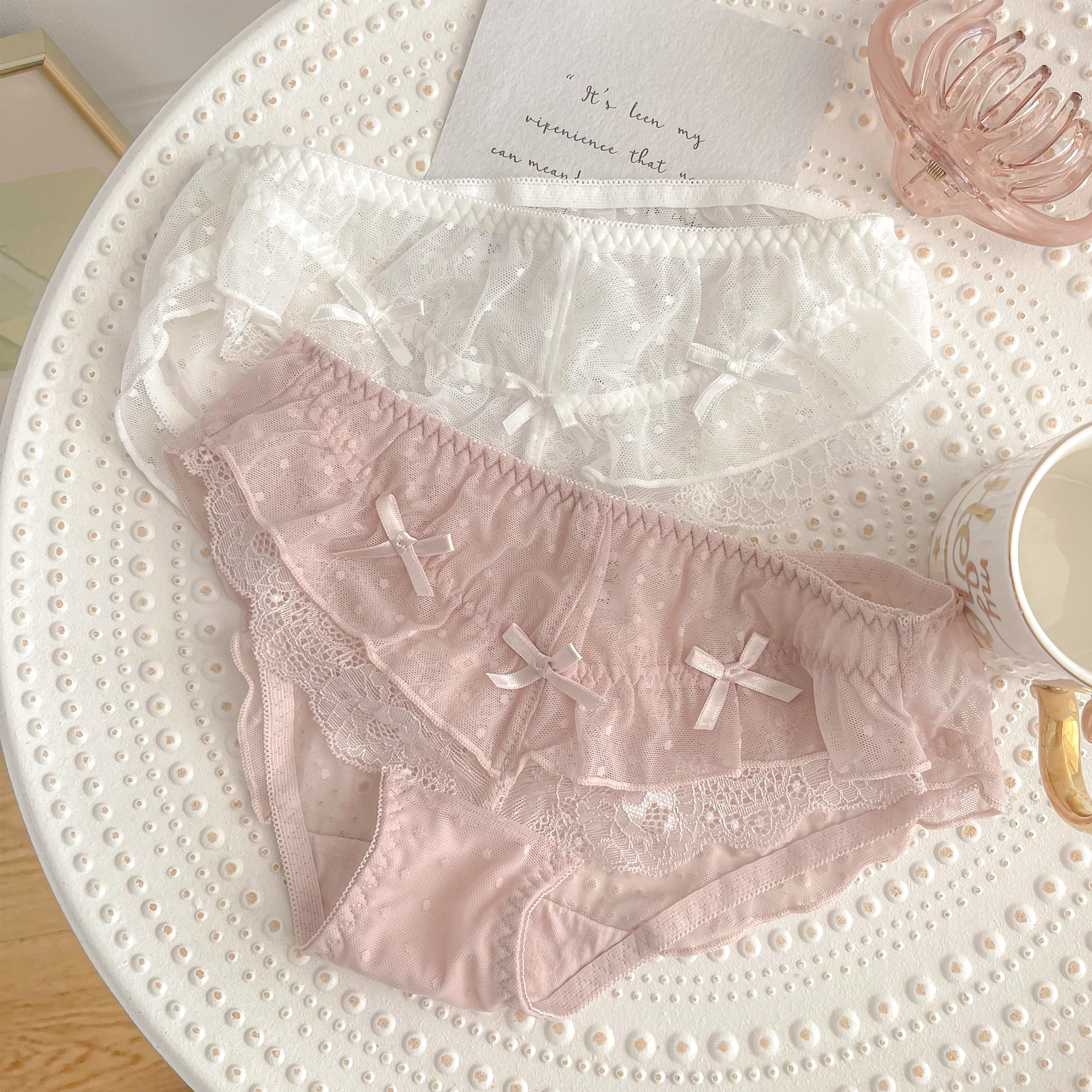 Panties women's day department Sexy transparent lace butterfly knot lotus leaf edge low waist triangle pants girl thin summer chubby