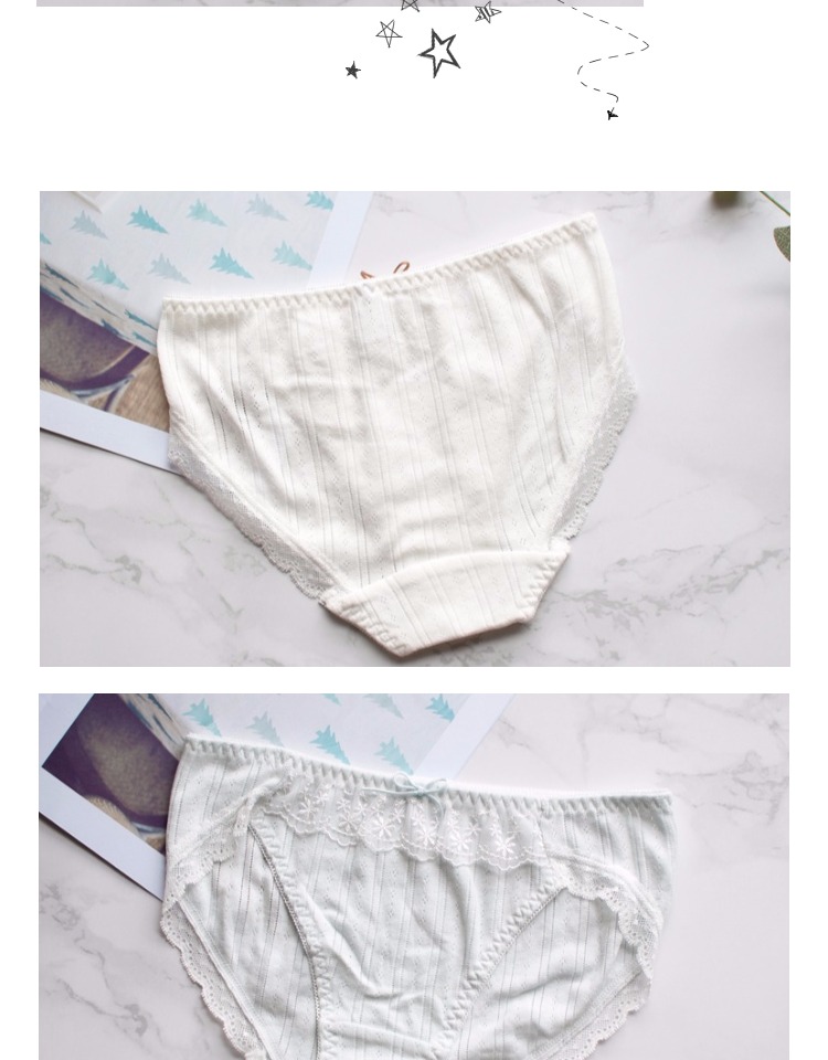 Đồ lót dễ thương Nhật Bản 100% cotton nguyên chất nữ thấp eo nhẹ thanh lịch tươi ngọt ren thoải mái thoáng khí - Vòng eo thấp quần xì nam độc lạ