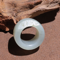 Hi Fantian dialect Hetian jade boutique Xinjiang artistic conception blue and white seed material leaving lenticel inner diameter 18mm ring ring O