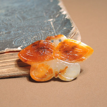 Rare dialect brand characteristics Hetian jade Xinjiang Yulong River red gold skin white jade seed material butterfly pendant pendant h0