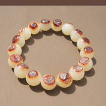 Dialect Hetian Jade Collection Grade Xinjiang Rare Gold-gathered Red Leather Seed Material Card 12mm Ball Bead Bracelet Bracelet R1