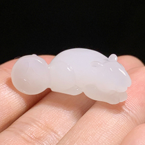 Stunned dialect Hetian jade Qinghai material mutton fat white jade ice bottom fluorescent zodiac rat pendant jade pendant w3