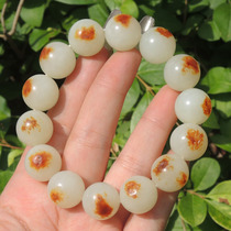 方言和田玉精品特色收藏新疆红皮白玉底籽料圆珠卡16mm手链手串R1