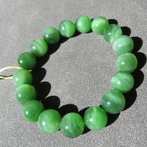 Rare dialect Hetian jade boutique grade Russian old pit green jasper with cats eye delicate 11mm round bead bracelet w1