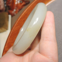 Epic dialect quality Hetian jade wearable grade Xinjiang pore-sprinkled gold-skinned white jade seed material 57mm bracelet R1