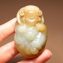 Dialect brand Hetian jade boutique Xinjiang with oily blue tone and sugar God of Wealth pendant pendant O2