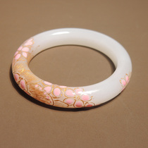 Stunned with dialect Hetian jade and finished material mutton fat white jade oily unstructured cloisonné craft gold-painted bracelet h0