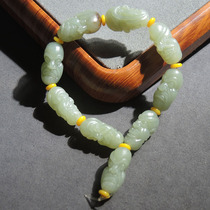 方言和田玉精品特色新疆青白玉底十八罗汉籽料双面雕刻手串手链R6