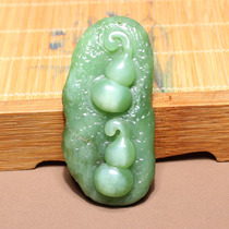 Popular dialect Hetian jade Russian old pit pink and green with cats eye jasper Fu Lu Shou gourd pendant pendant N
