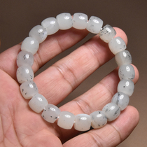 Dialect Hetian jade boutique features Xinjiang warm and delicate white jade base blue and white seed material 10mm old type bead bracelet A1