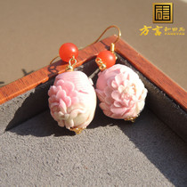 Dialect boutique Hetian jade special offer delicate oily new mine salt source agate peach pollen peony earrings s2